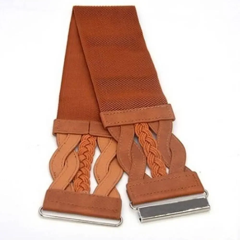 2/$30 New Elastic Wide Waist Belt Braided Camel Brown Caramel Tan